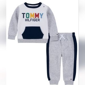 Baby Boys Heather Color Block Crew Neck Sweatsuit, 2 Piece Set